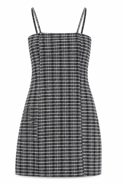 Topshop Womens Brown Check Polyester Bodycon Size 8 Square Neck Zip