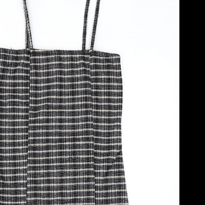 Topshop Womens Brown Check Polyester Bodycon Size 8 Square Neck Zip