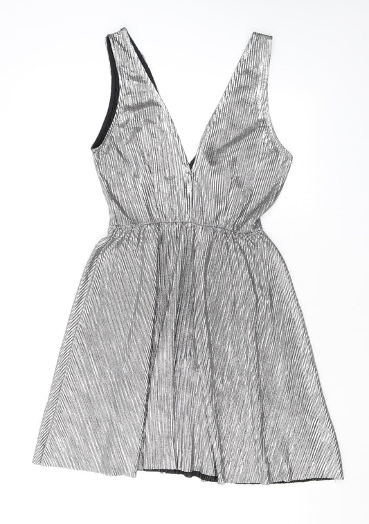 H&M Womens Silver Polyester Tank Dress Size 10 V-Neck Pullover