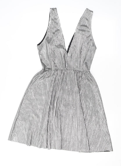 H&M Womens Silver Polyester Tank Dress Size 10 V-Neck Pullover
