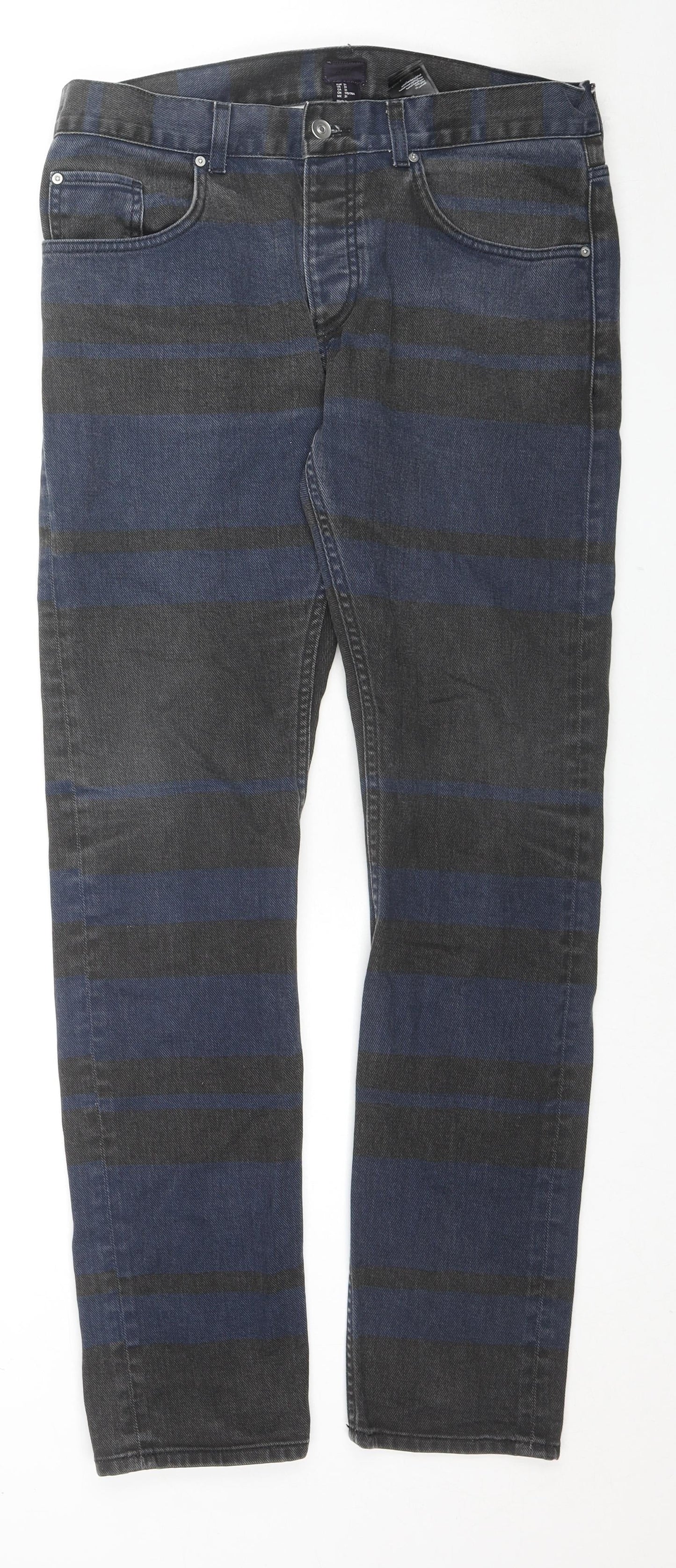 H&M Mens Black Striped Cotton Skinny Jeans Size 31 in L32 in Regular Zip