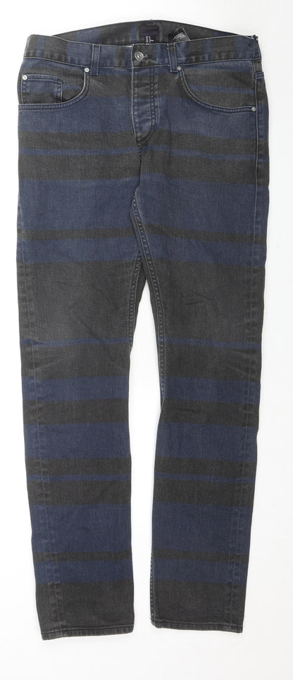 H&M Mens Black Striped Cotton Skinny Jeans Size 31 in L32 in Regular Zip