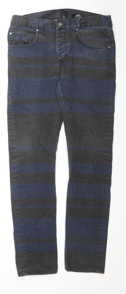 H&M Mens Black Striped Cotton Skinny Jeans Size 31 in L32 in Regular Zip