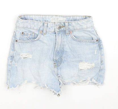 Denim & Co. Womens Blue Cotton Hot Pants Shorts Size 4 L3 in Regular Zip