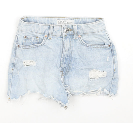 Denim & Co. Womens Blue Cotton Hot Pants Shorts Size 4 L3 in Regular Zip