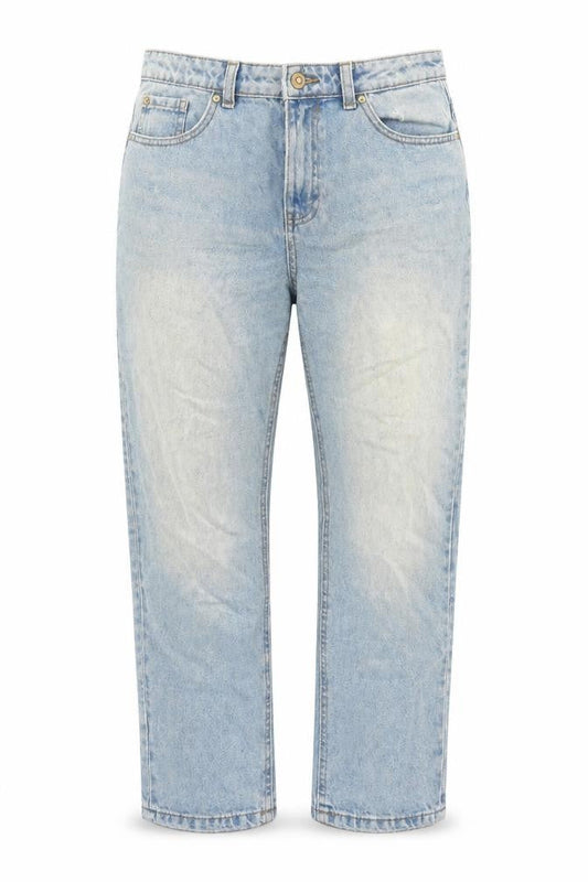 Front view of Only women’s blue cotton straight jeans, size UK 32, in, 28-inch leg regular zip