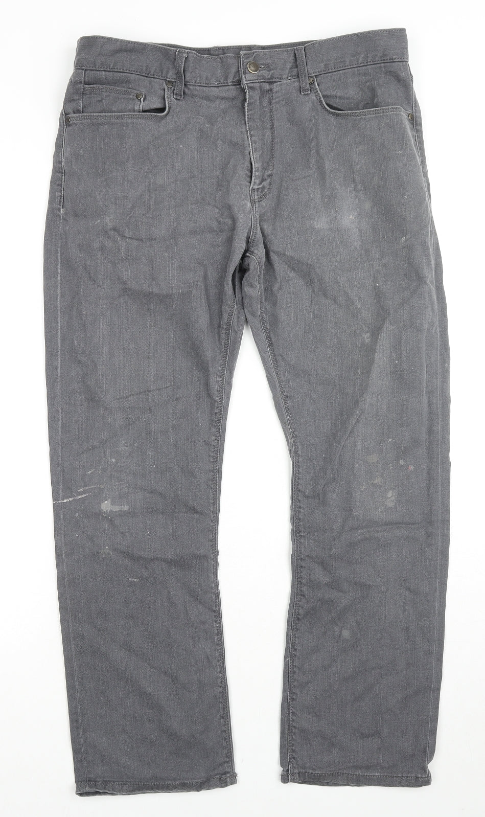 Marks and Spencer Mens Grey Cotton Straight Jeans Size 34 in L29 in Regular Zip