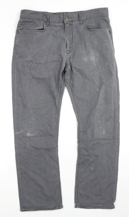 Marks and Spencer Mens Grey Cotton Straight Jeans Size 34 in L29 in Regular Zip