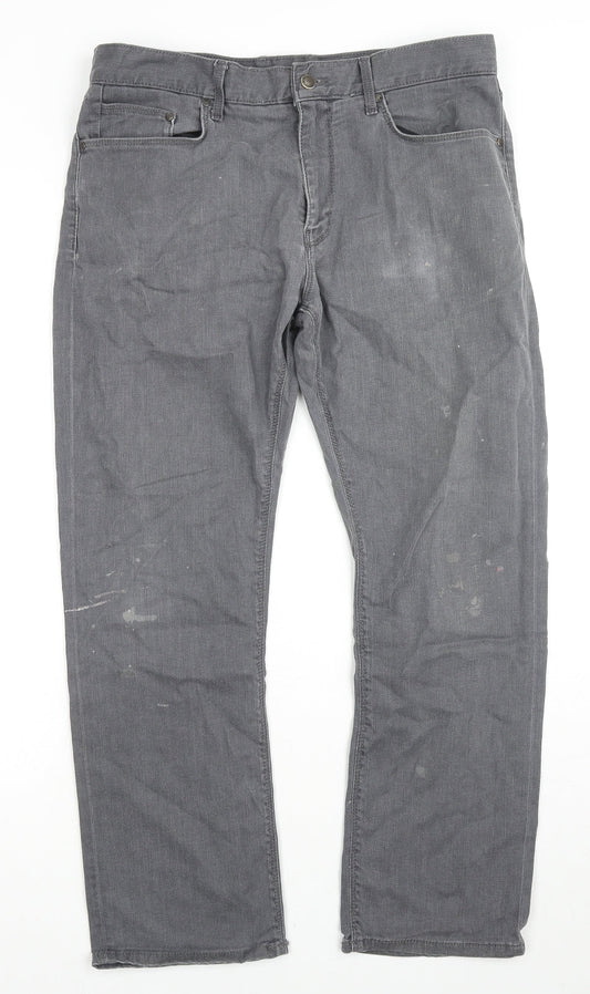 Marks and Spencer Mens Grey Cotton Straight Jeans Size 34 in L29 in Regular Zip
