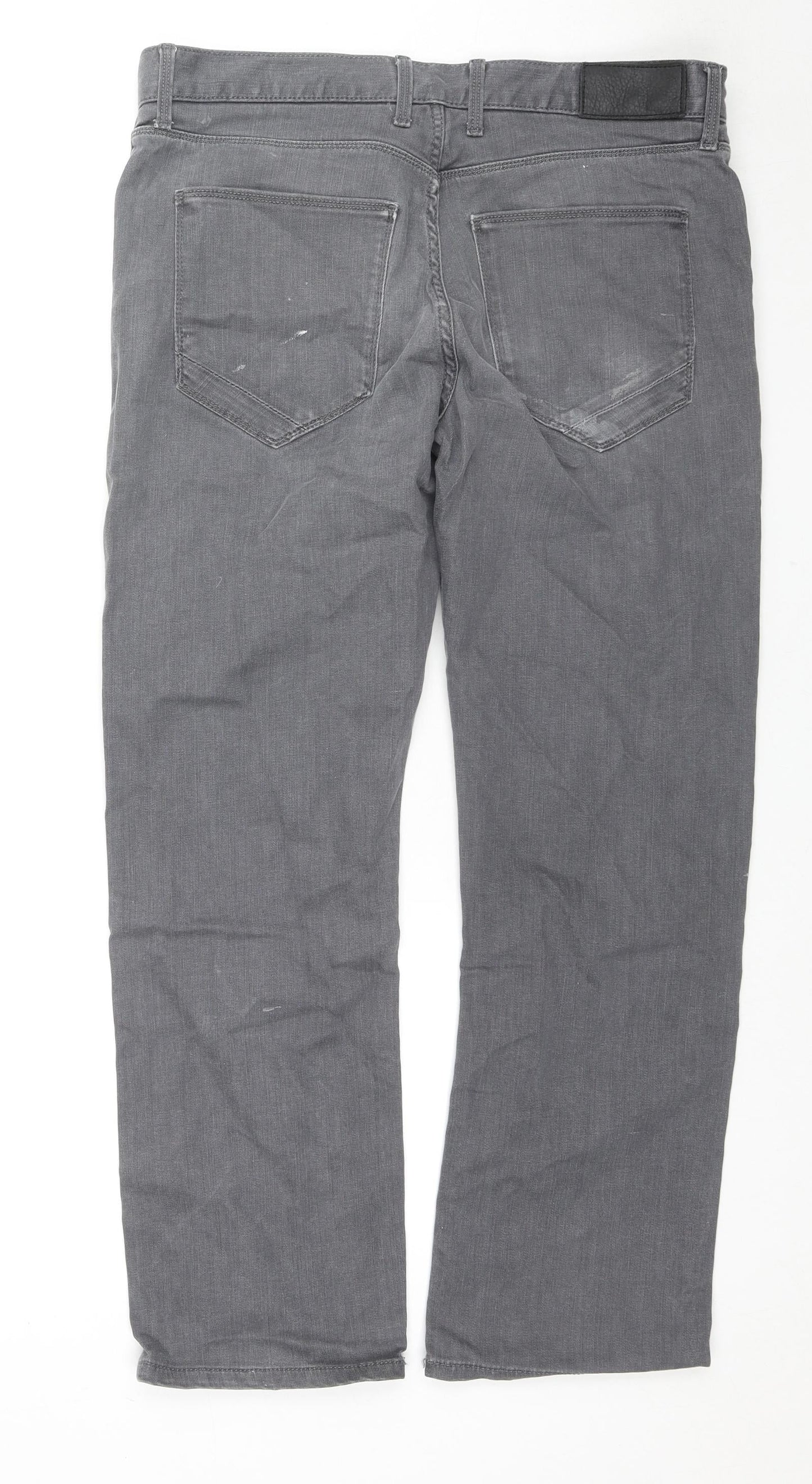 Marks and Spencer Mens Grey Cotton Straight Jeans Size 34 in L29 in Regular Zip