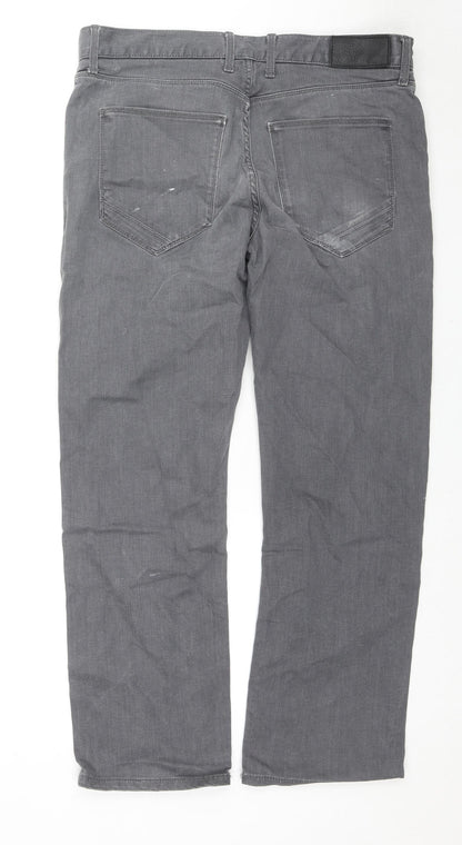 Marks and Spencer Mens Grey Cotton Straight Jeans Size 34 in L29 in Regular Zip