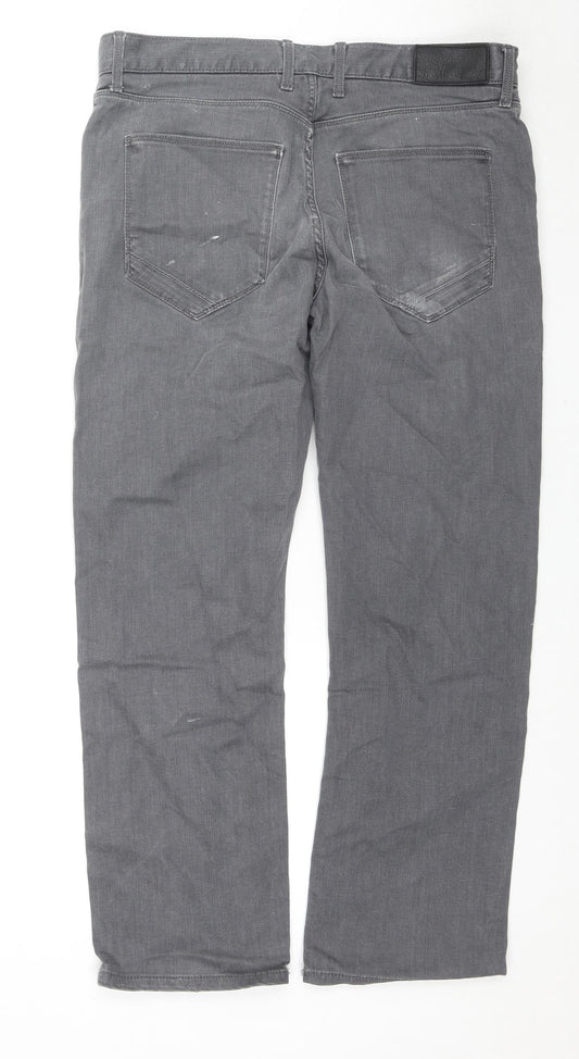 Marks and Spencer Mens Grey Cotton Straight Jeans Size 34 in L29 in Regular Zip