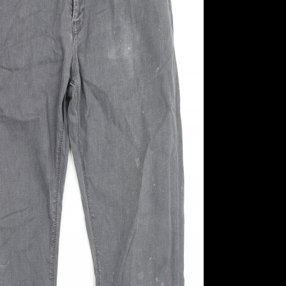 Marks and Spencer Mens Grey Cotton Straight Jeans Size 34 in L29 in Regular Zip