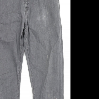 Marks and Spencer Mens Grey Cotton Straight Jeans Size 34 in L29 in Regular Zip