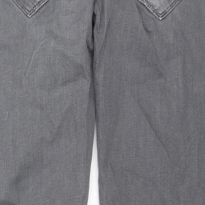 Marks and Spencer Mens Grey Cotton Straight Jeans Size 34 in L29 in Regular Zip