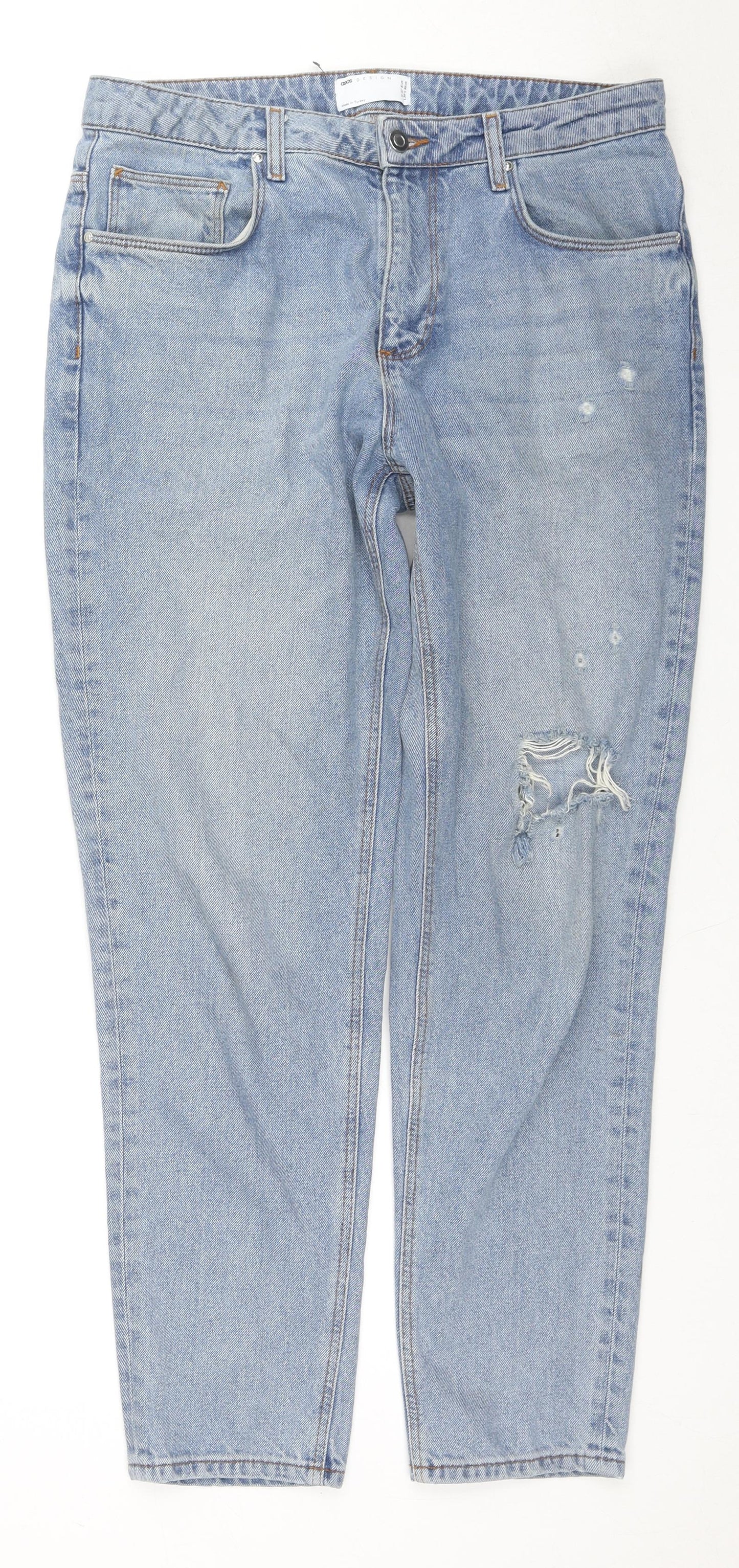 ASOS Mens Blue Cotton Straight Jeans Size 32 in L34 in Regular Zip