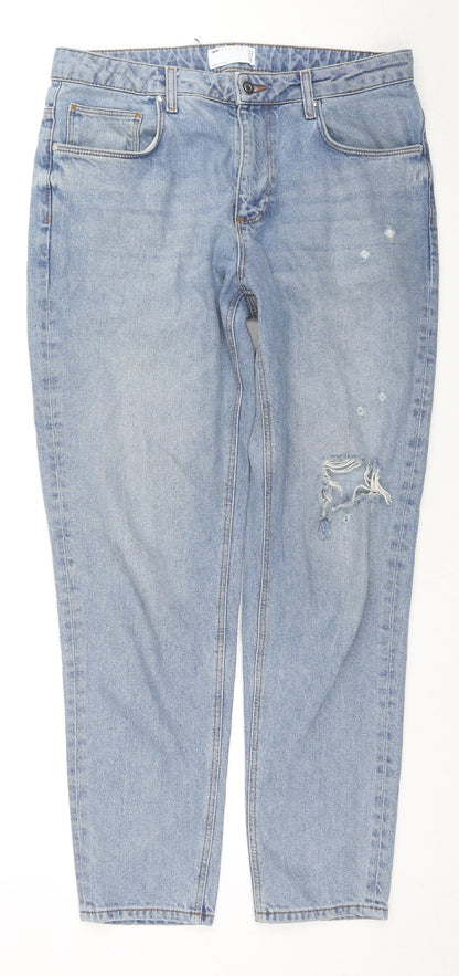 ASOS Mens Blue Cotton Straight Jeans Size 32 in L34 in Regular Zip