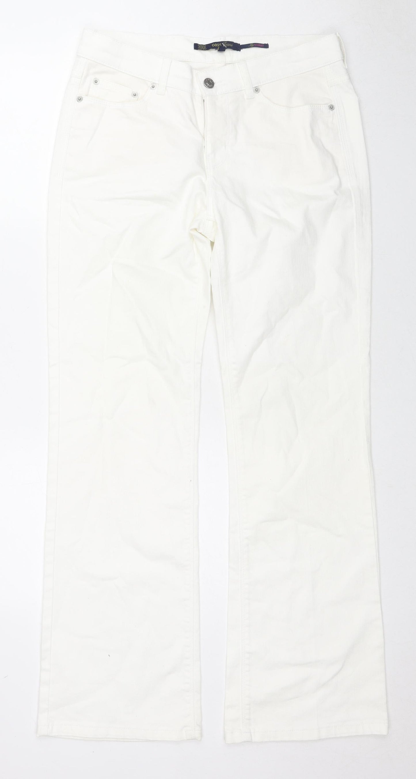 Oasis Womens White Cotton Straight Jeans Size 12 L31 in Regular Zip