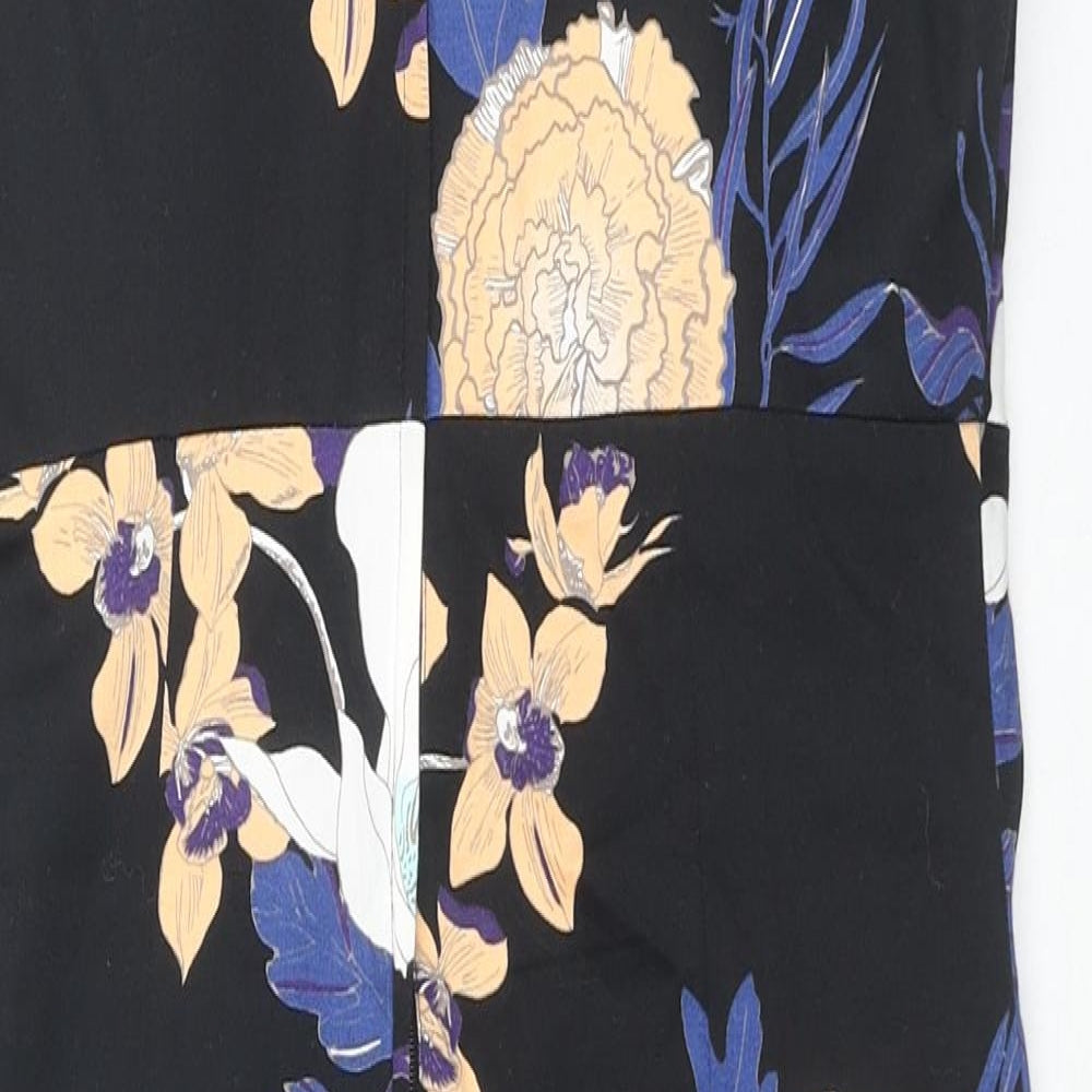 Dorothy Perkins Womens Black Floral Cotton A-Line Size 10 Boat Neck Zip