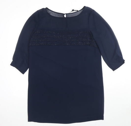 French Connection Womens Blue Polyester Tunic T-Shirt Size 14 Boat Neck - Rhinestone Detail