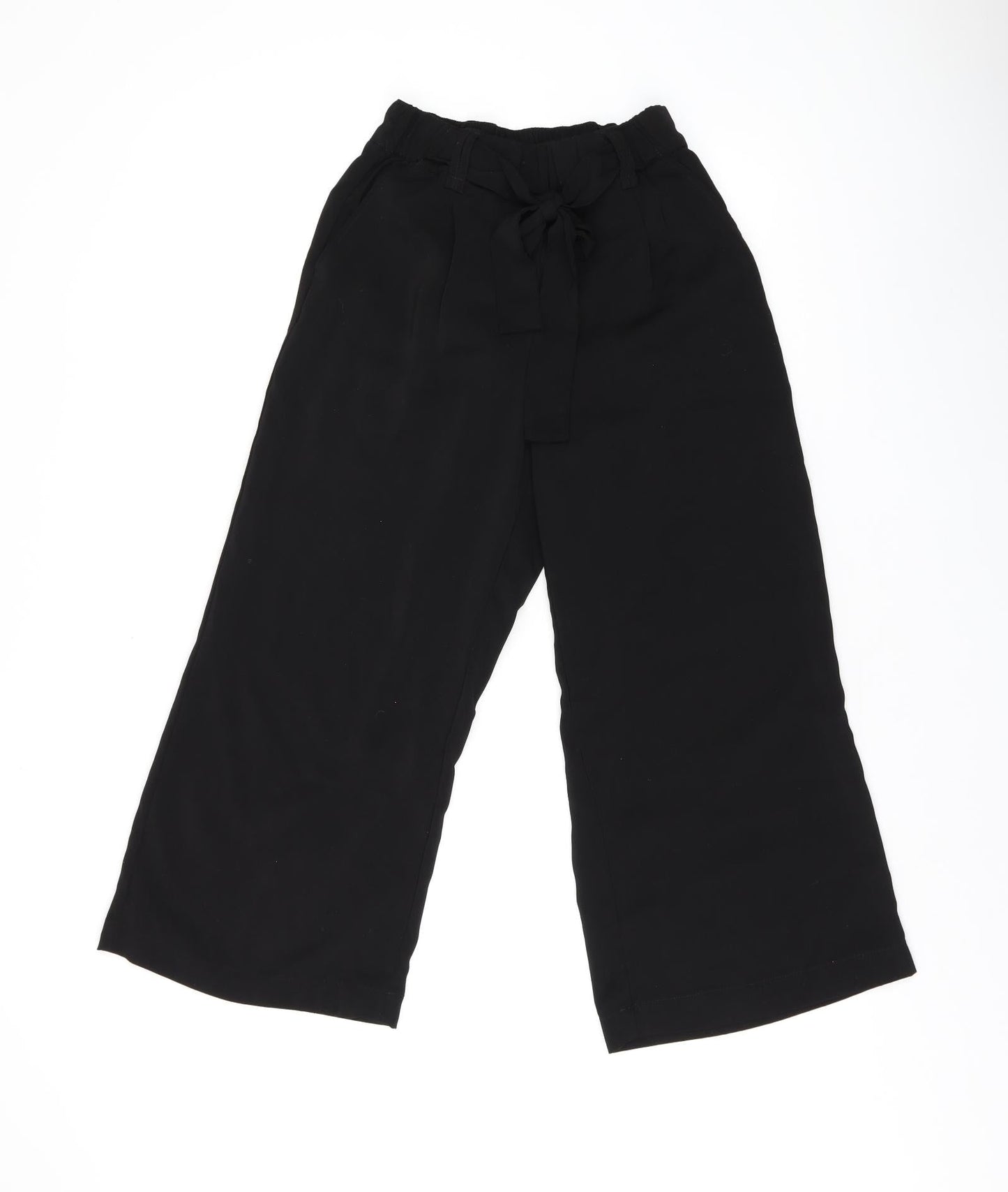 New Look Womens Black Polyester Cropped Trousers Size 6 L21.5 in Regular Drawstring