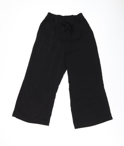 New Look Womens Black Polyester Cropped Trousers Size 6 L21.5 in Regular Drawstring