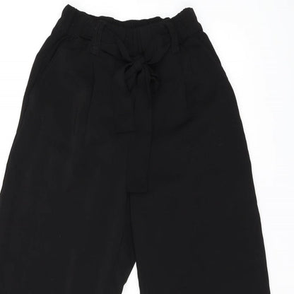 New Look Womens Black Polyester Cropped Trousers Size 6 L21.5 in Regular Drawstring