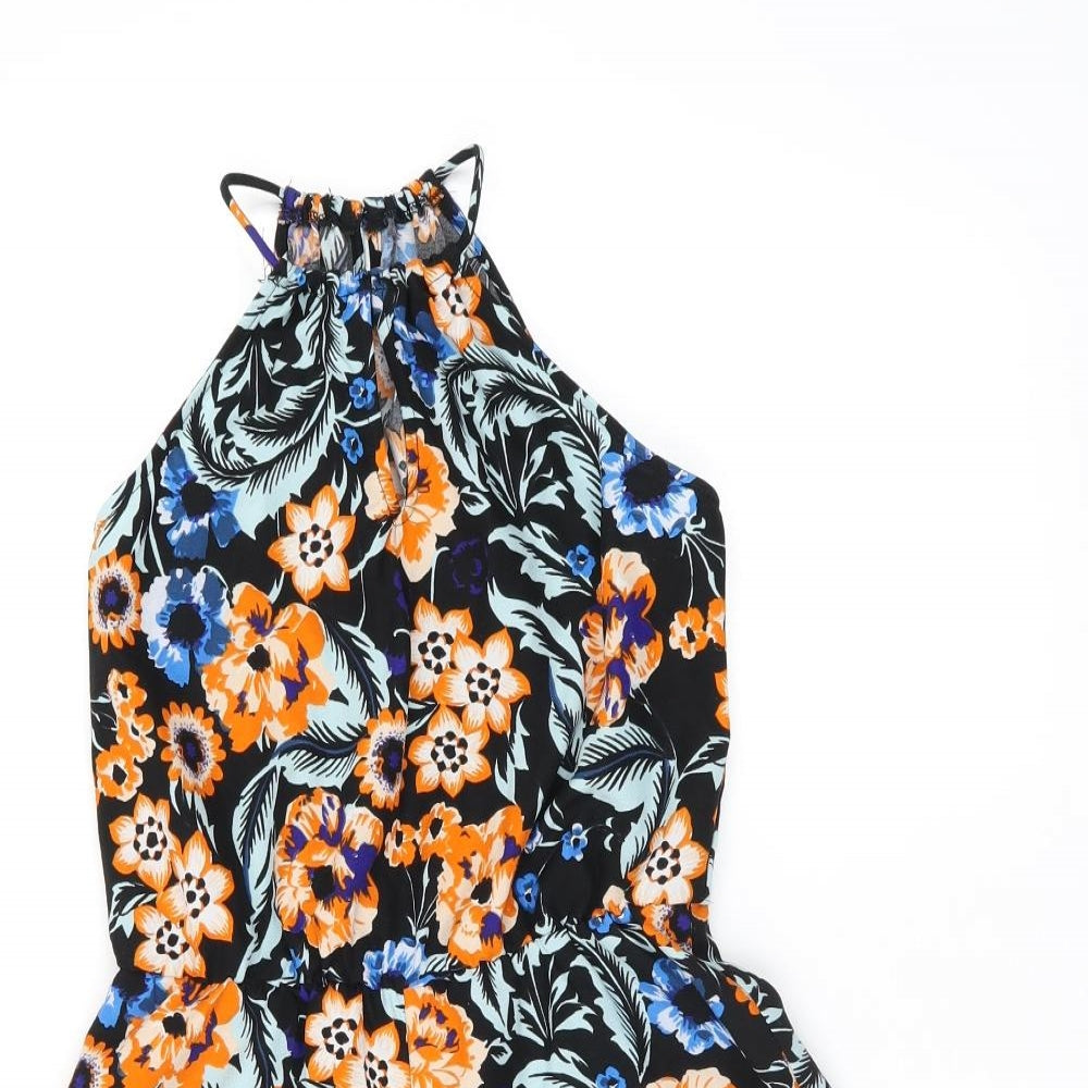 Miss Selfridge Womens Black Floral Polyester Playsuit One-Piece Size 6 L3 in