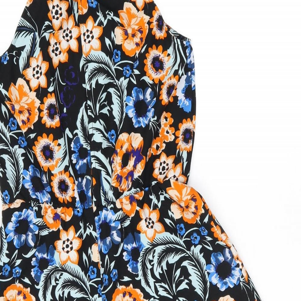 Miss Selfridge Womens Black Floral Polyester Playsuit One-Piece Size 6 L3 in