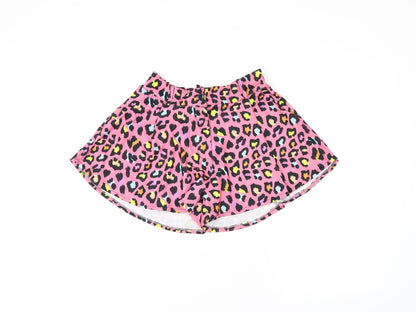 Stylewise Womens Pink Animal Print Polyester Basic Shorts Size M L3 in Regular Zip