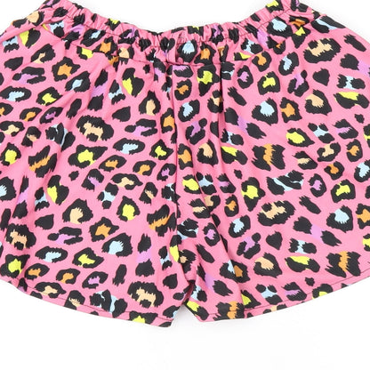 Stylewise Womens Pink Animal Print Polyester Basic Shorts Size M L3 in Regular Zip