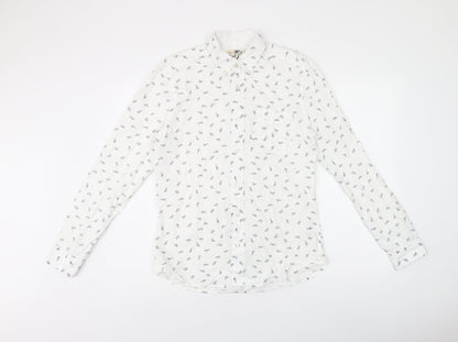 NEXT Mens White Geometric Cotton Button-Up Size S Collared Button - Fish print