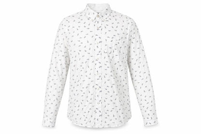 NEXT Mens White Geometric Cotton Button-Up Size S Collared Button - Fish print