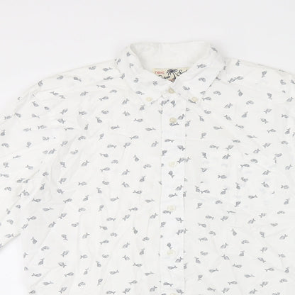 NEXT Mens White Geometric Cotton Button-Up Size S Collared Button - Fish print