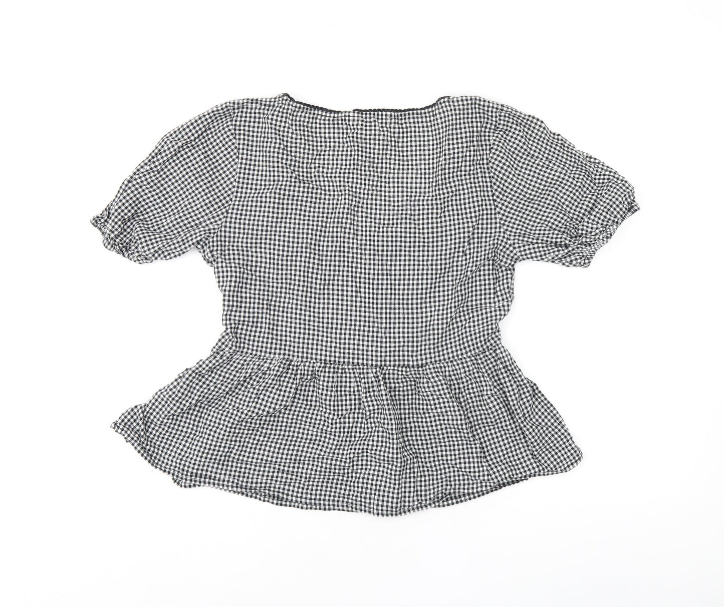 Miss Selfridge Womens Grey Geometric Viscose Jersey T-Shirt Size 10 V-Neck - Gingham pattern