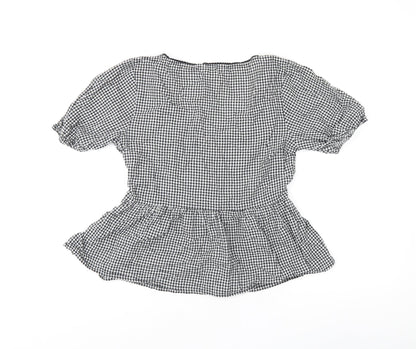 Miss Selfridge Womens Grey Geometric Viscose Jersey T-Shirt Size 10 V-Neck - Gingham pattern