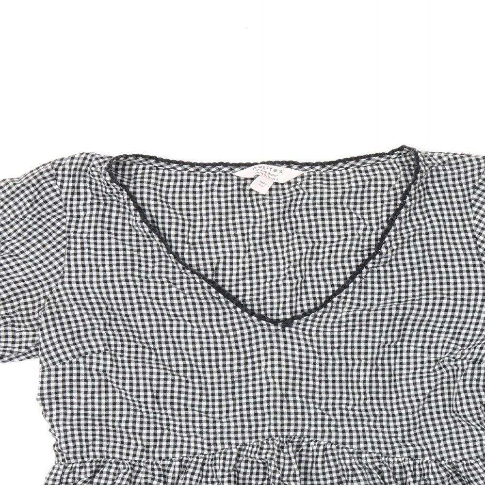 Miss Selfridge Womens Grey Geometric Viscose Jersey T-Shirt Size 10 V-Neck - Gingham pattern