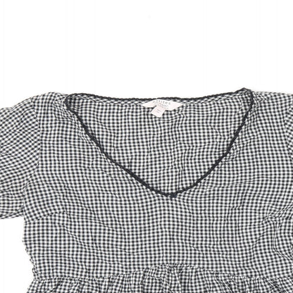Miss Selfridge Womens Grey Geometric Viscose Jersey T-Shirt Size 10 V-Neck - Gingham pattern