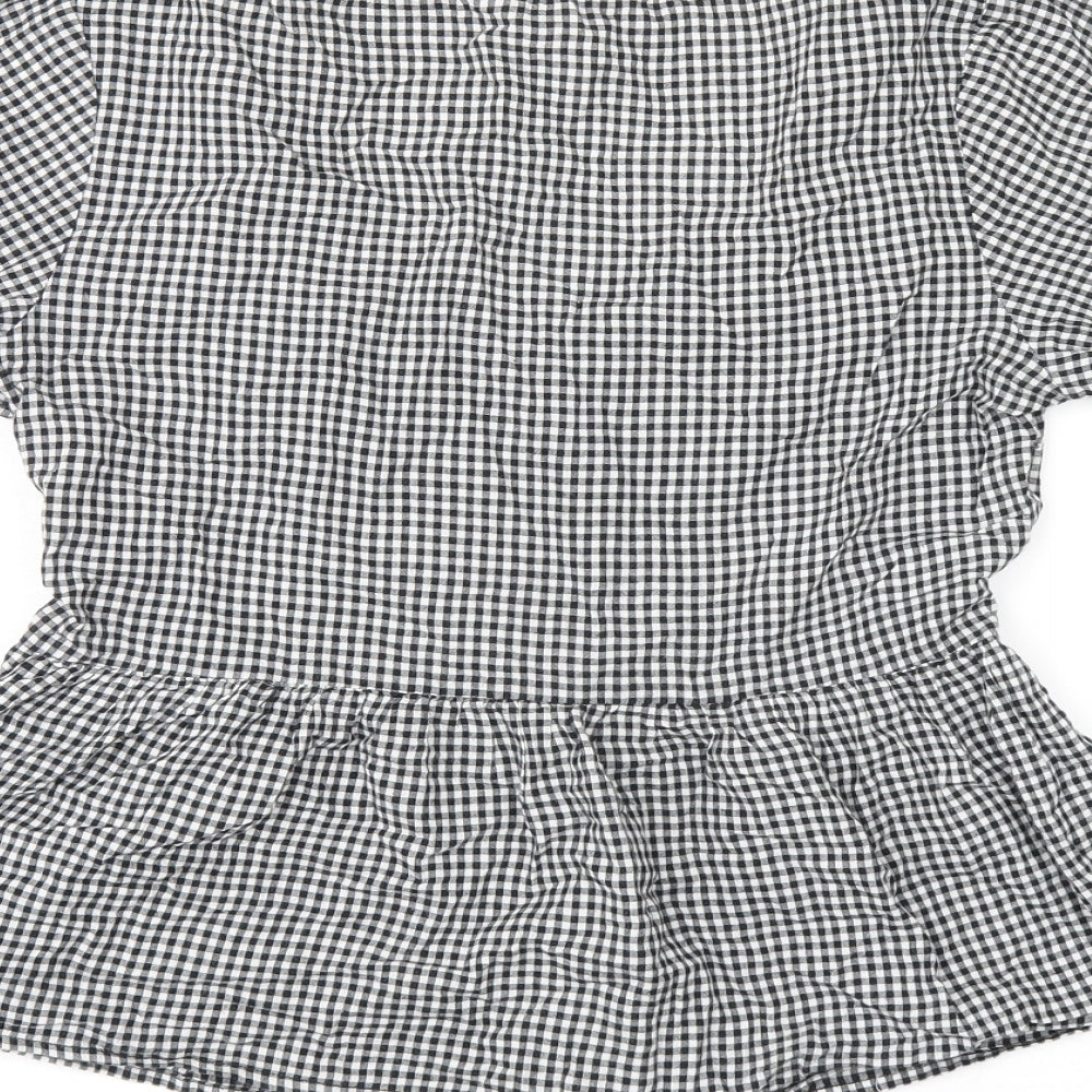 Miss Selfridge Womens Grey Geometric Viscose Jersey T-Shirt Size 10 V-Neck - Gingham pattern