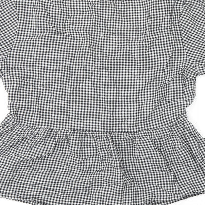 Miss Selfridge Womens Grey Geometric Viscose Jersey T-Shirt Size 10 V-Neck - Gingham pattern