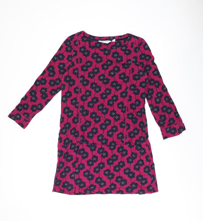 Lily & Me Womens Red Floral Cotton Shift Size 12 Boat Neck Pullover