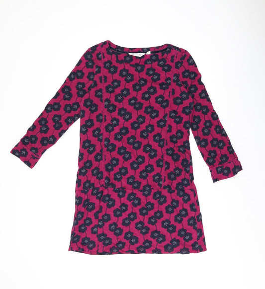 Lily & Me Womens Red Floral Cotton Shift Size 12 Boat Neck Pullover