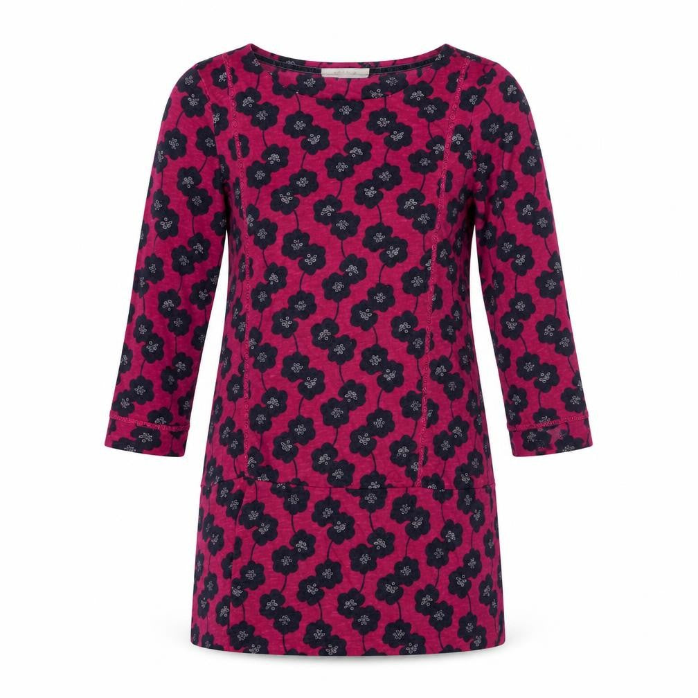 Lily & Me Womens Red Floral Cotton Shift Size 12 Boat Neck Pullover