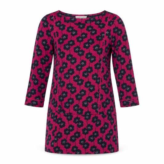 Lily & Me Womens Red Floral Cotton Shift Size 12 Boat Neck Pullover