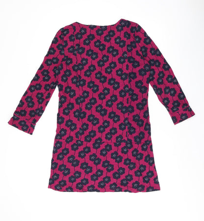 Lily & Me Womens Red Floral Cotton Shift Size 12 Boat Neck Pullover