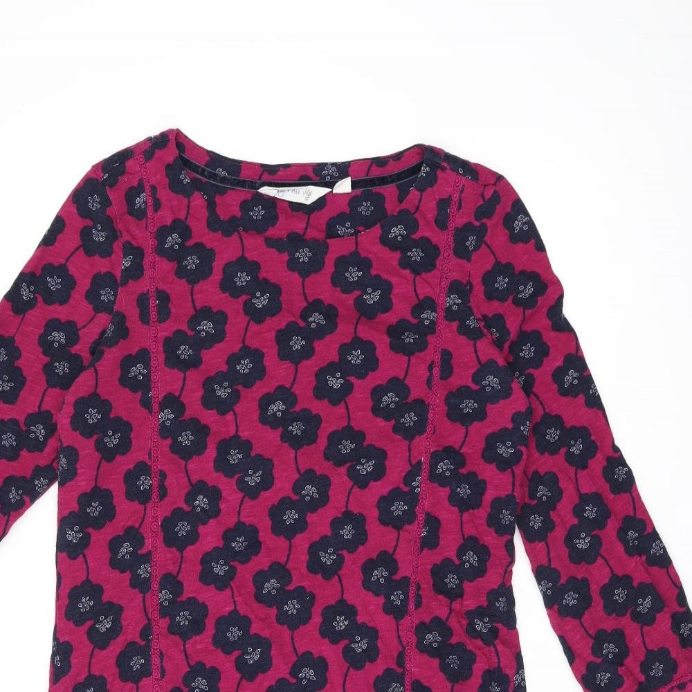 Lily & Me Womens Red Floral Cotton Shift Size 12 Boat Neck Pullover