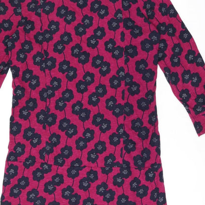 Lily & Me Womens Red Floral Cotton Shift Size 12 Boat Neck Pullover