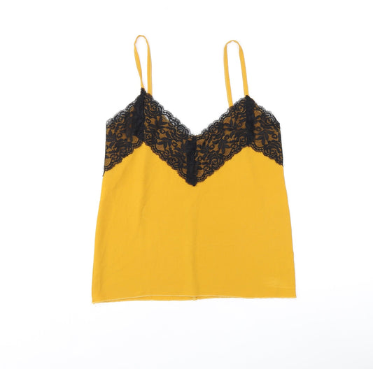 Made in Italy Womens Yellow Polyester Camisole T-Shirt Size 8 V-Neck - Lace detail