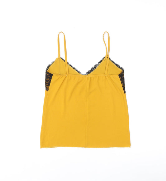 Made in Italy Womens Yellow Polyester Camisole T-Shirt Size 8 V-Neck - Lace detail