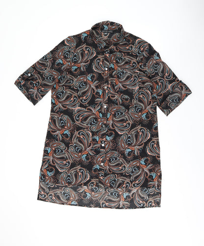 Definitions Womens Black Paisley Polyester Basic Button-Up Size 14 Collared